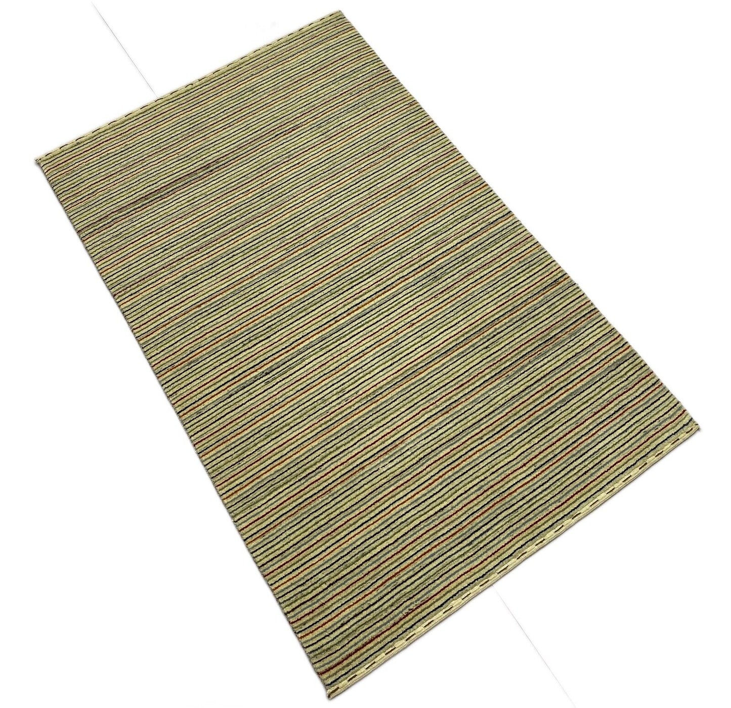 Teppich 100% Wolle Beige Braun Blau loom lori Handgewebt 120x180 cm S47