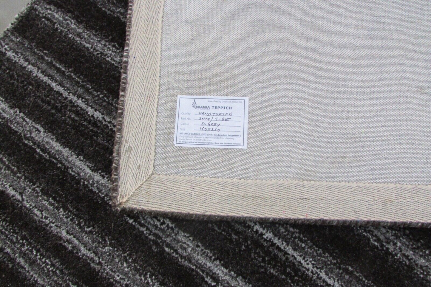 Teppich 100% Wolle Grau Schwarz 160X230 cm Wohnzimmer Design Handgetuftet T805