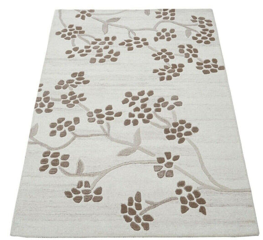 Beige Teppich 100% Wolle Elfenbeinfarbe Braun 160X230 cm Handgetuftet HT254