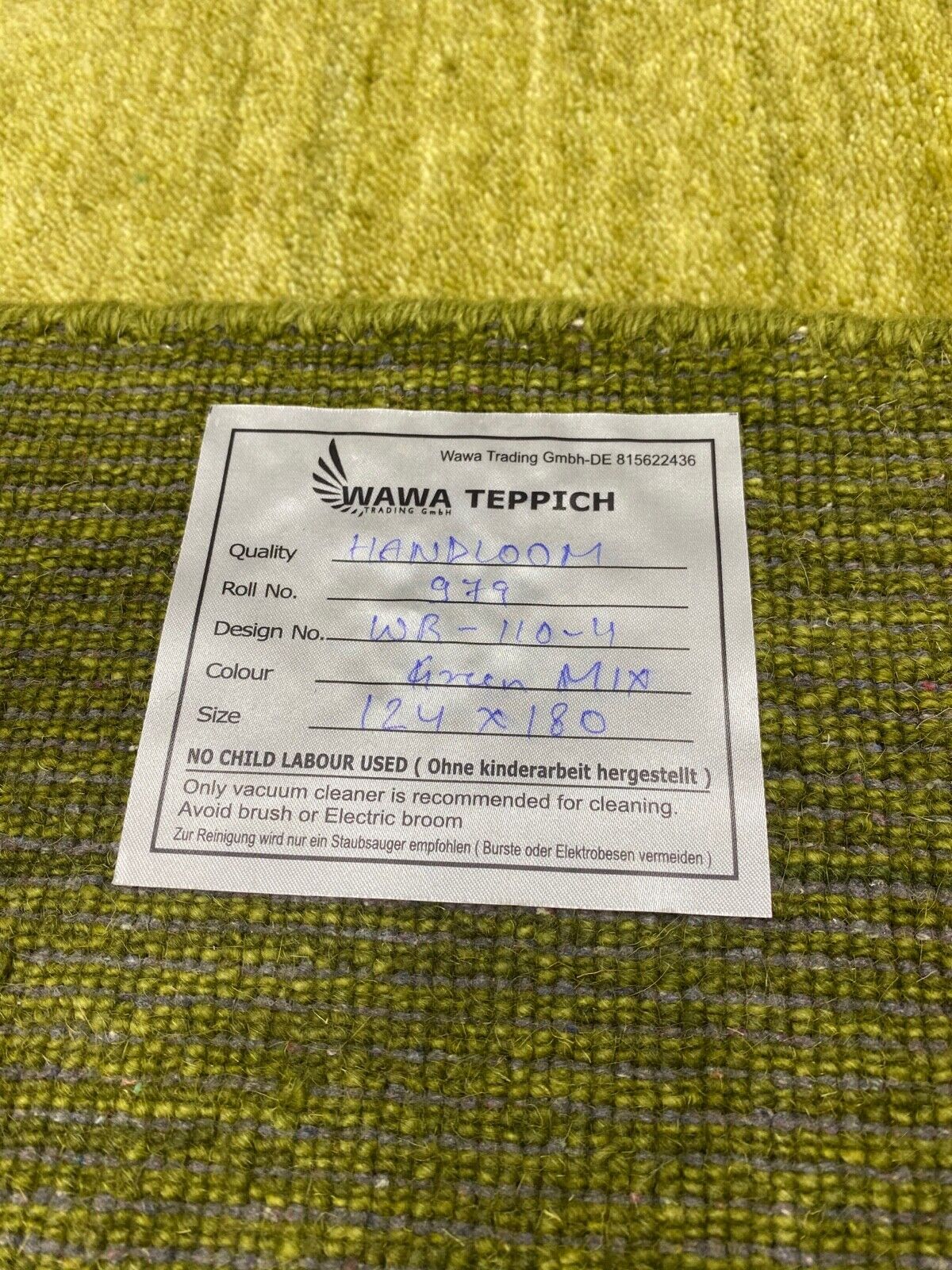 Gabbeh Teppich Grün 100% Wolle Handgewebt Orientteppich Lori 125x180 cm WR110