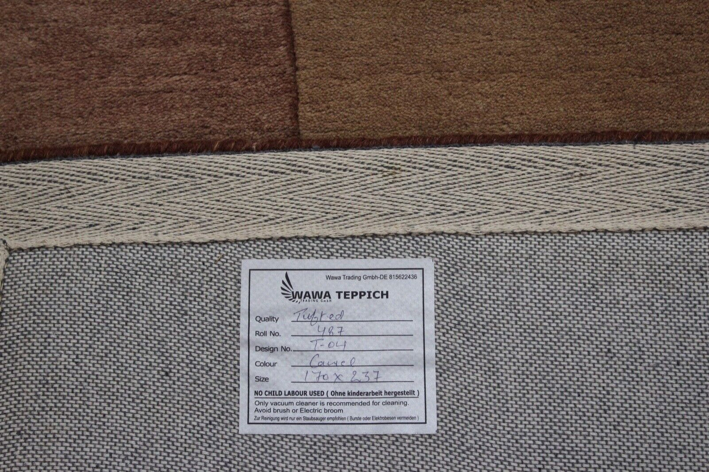 Kamelfarbe Teppich 170X240 CM 100% Wolle Beige Handgetuftet Braun T4