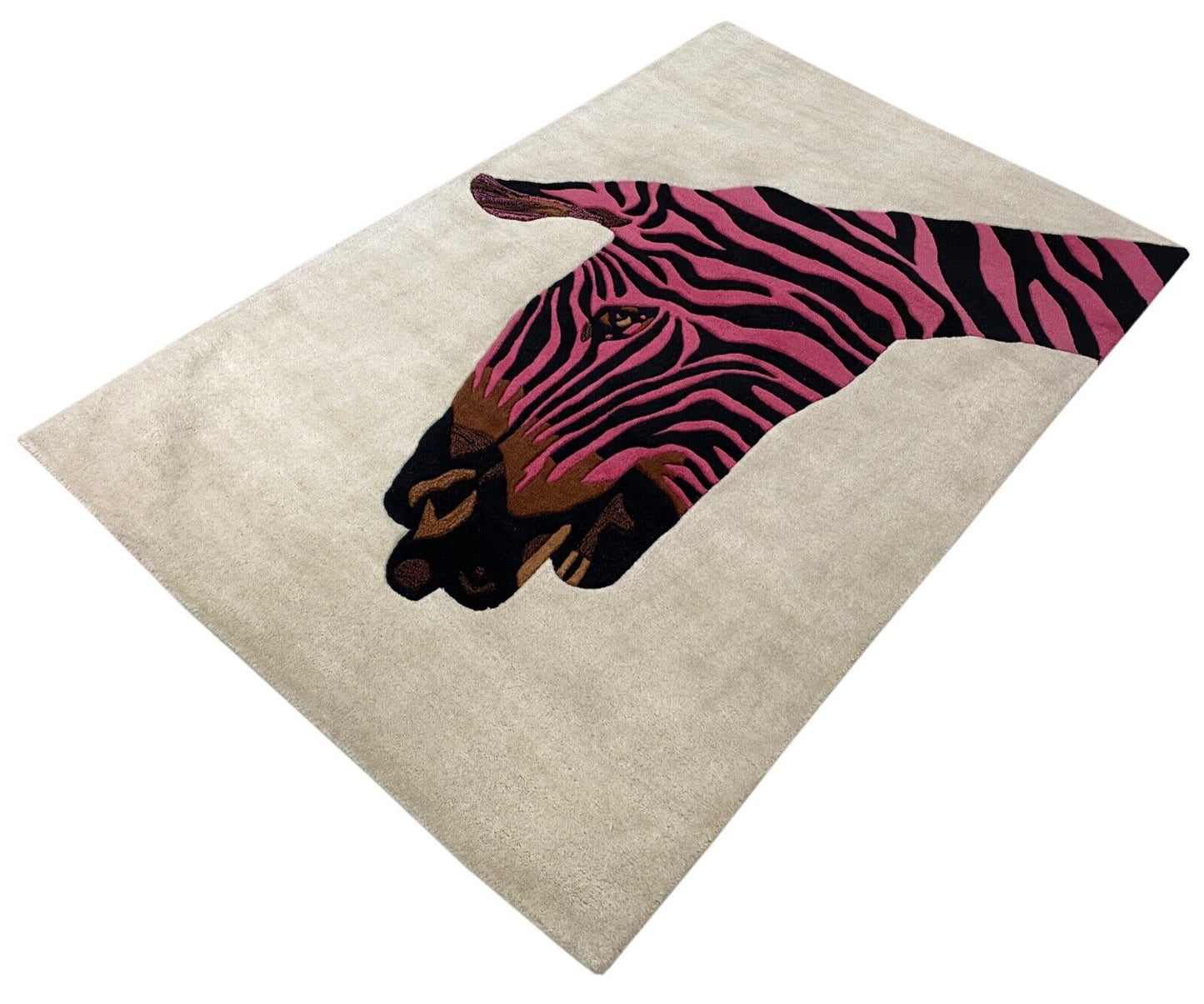 Beige Rosa Teppich 100% Wolle 120X180 CM Handarbeit Handgetuftet Zebra Hand