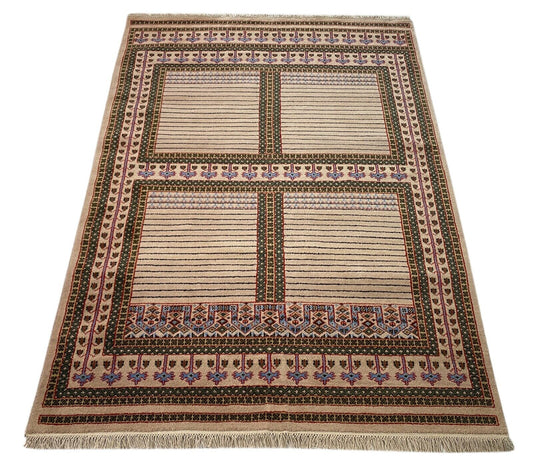 Orientteppich Teppich 100% Wolle Beige Handgeknüpft Kashan 158x220 cm