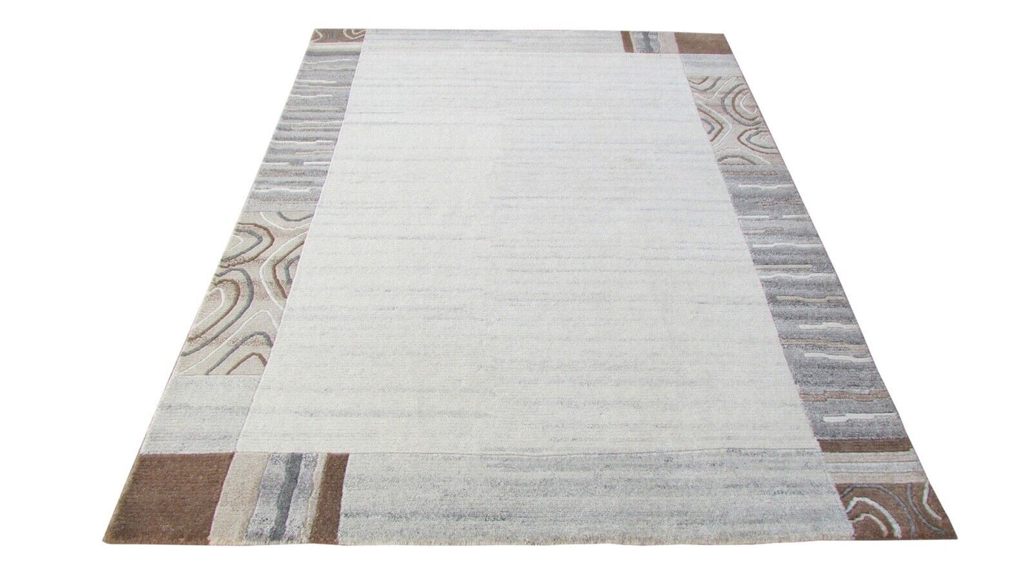 Nepal Teppich Handgeknüpft Beige 100% Wolle Orientteppich Braun 165X222 cm N-143