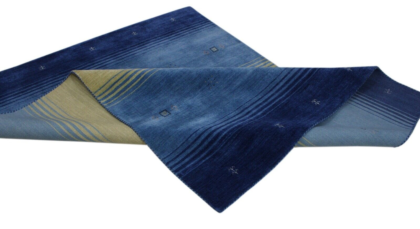 Gabbeh Blau Gelb Teppich 169x238 cm Handgewebt 100% Wolle Lori Buff LR520