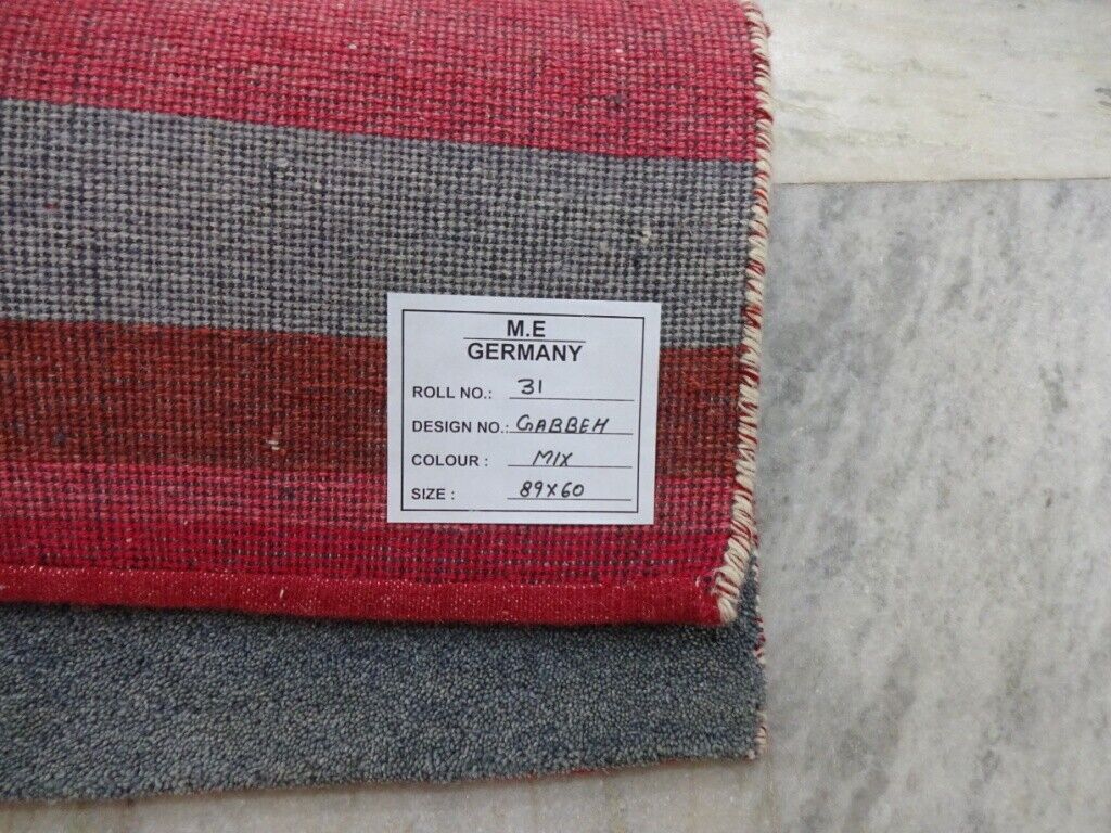 Gabbeh Teppich 60x89 cm Handgeknüpft  ~ 100% Wolle ~ Grau Rot Beige Blau M31