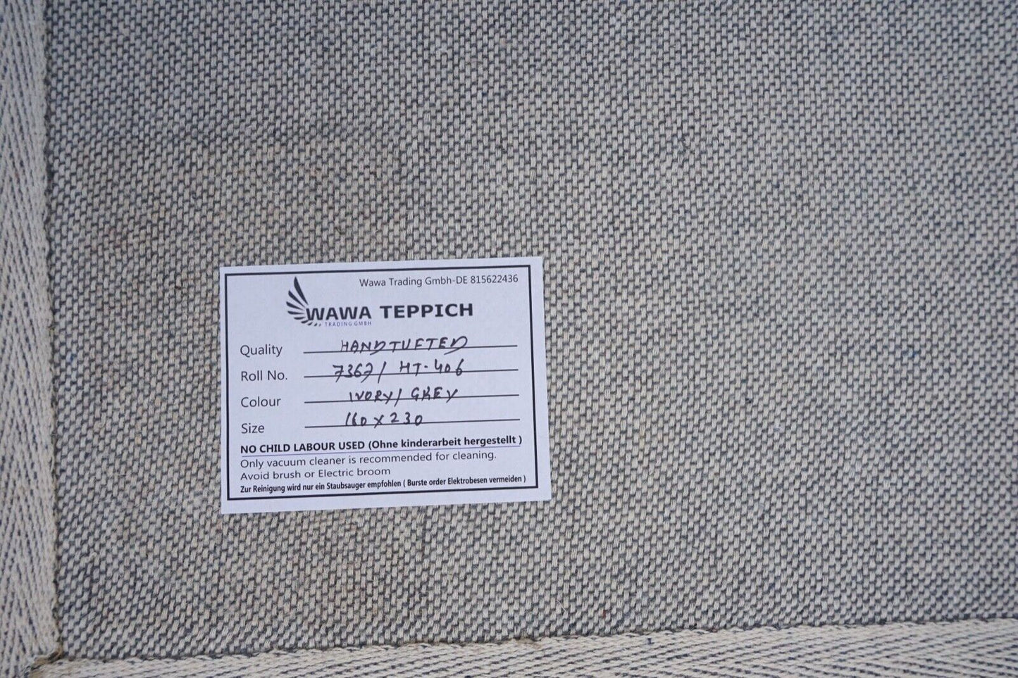 Beige Grau 160X230 cm Teppich 100% Wolle Orientteppich Handgetuftet HT406