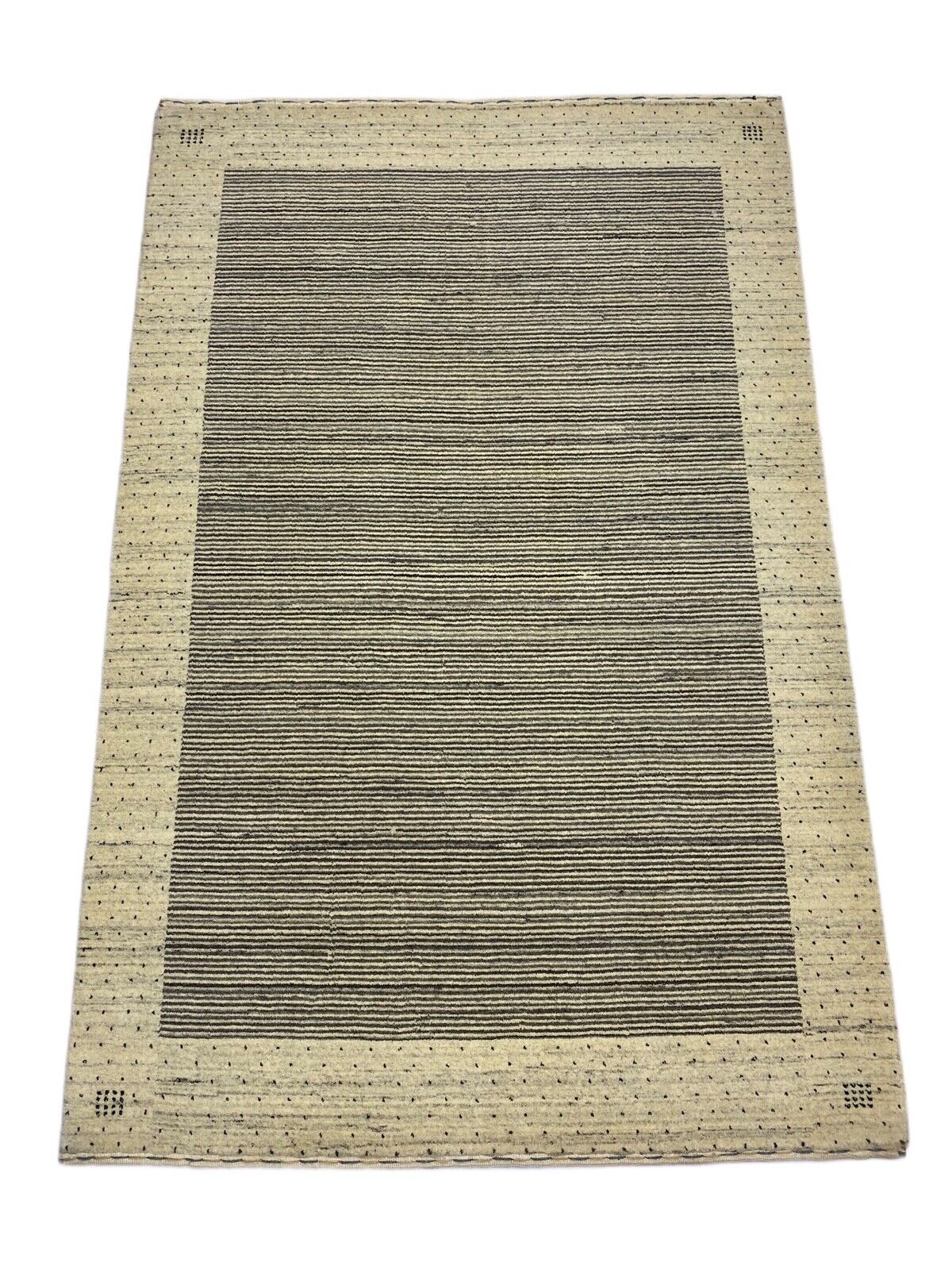 Beige Grau Teppich 100% Wolle Lori Handgewebt natürliche Wolle 120x180 cm S85