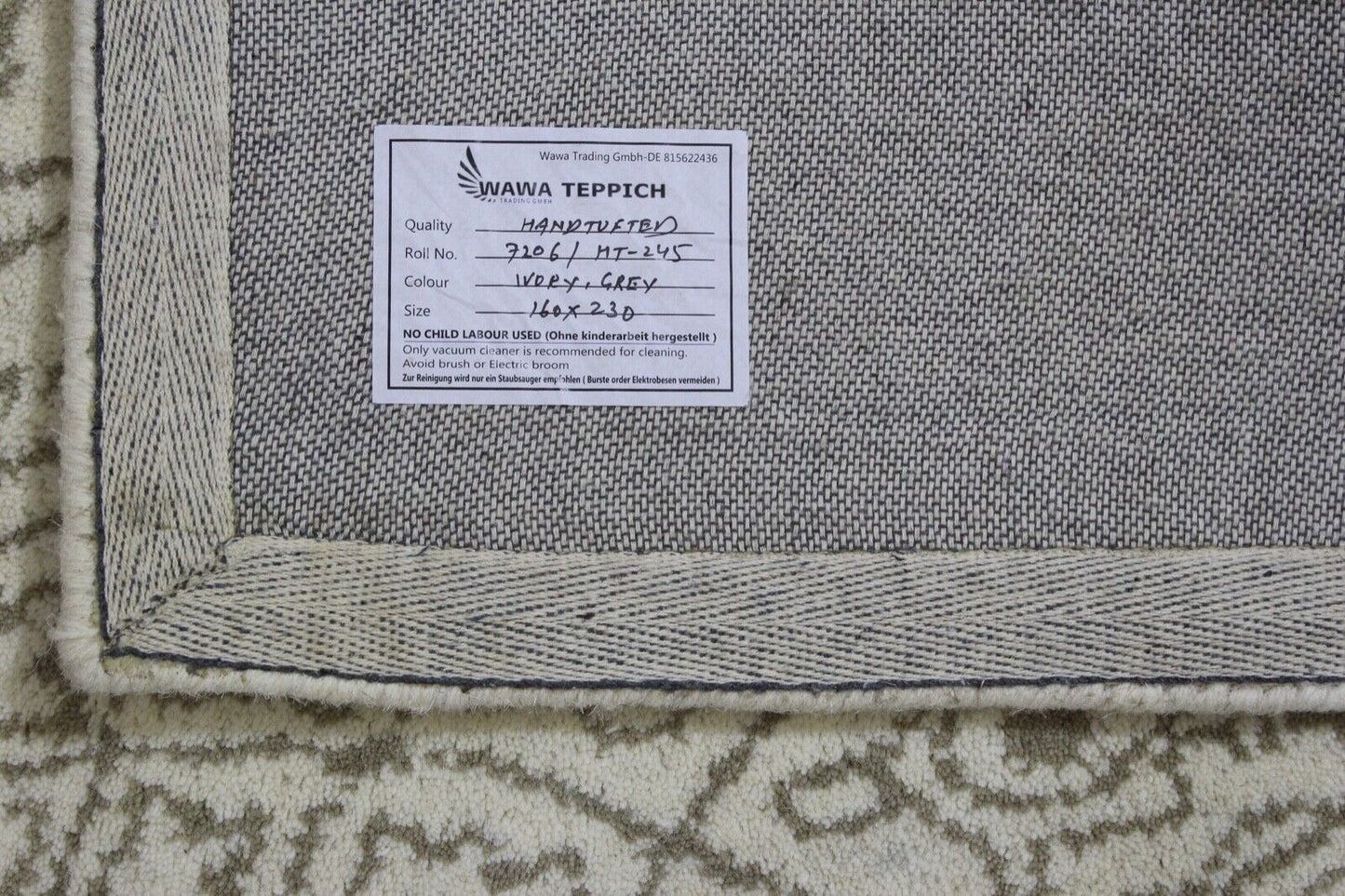 Beige Grau Teppich 100% Wolle 160X230 cm Orientteppich Handgetuftet HT245