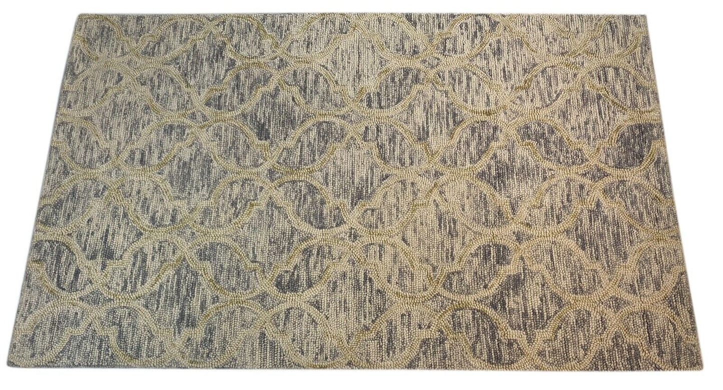 Designer Teppich Orange Beige Rot Grau 100% Wolle Handarbeit 150X240 CM MH954