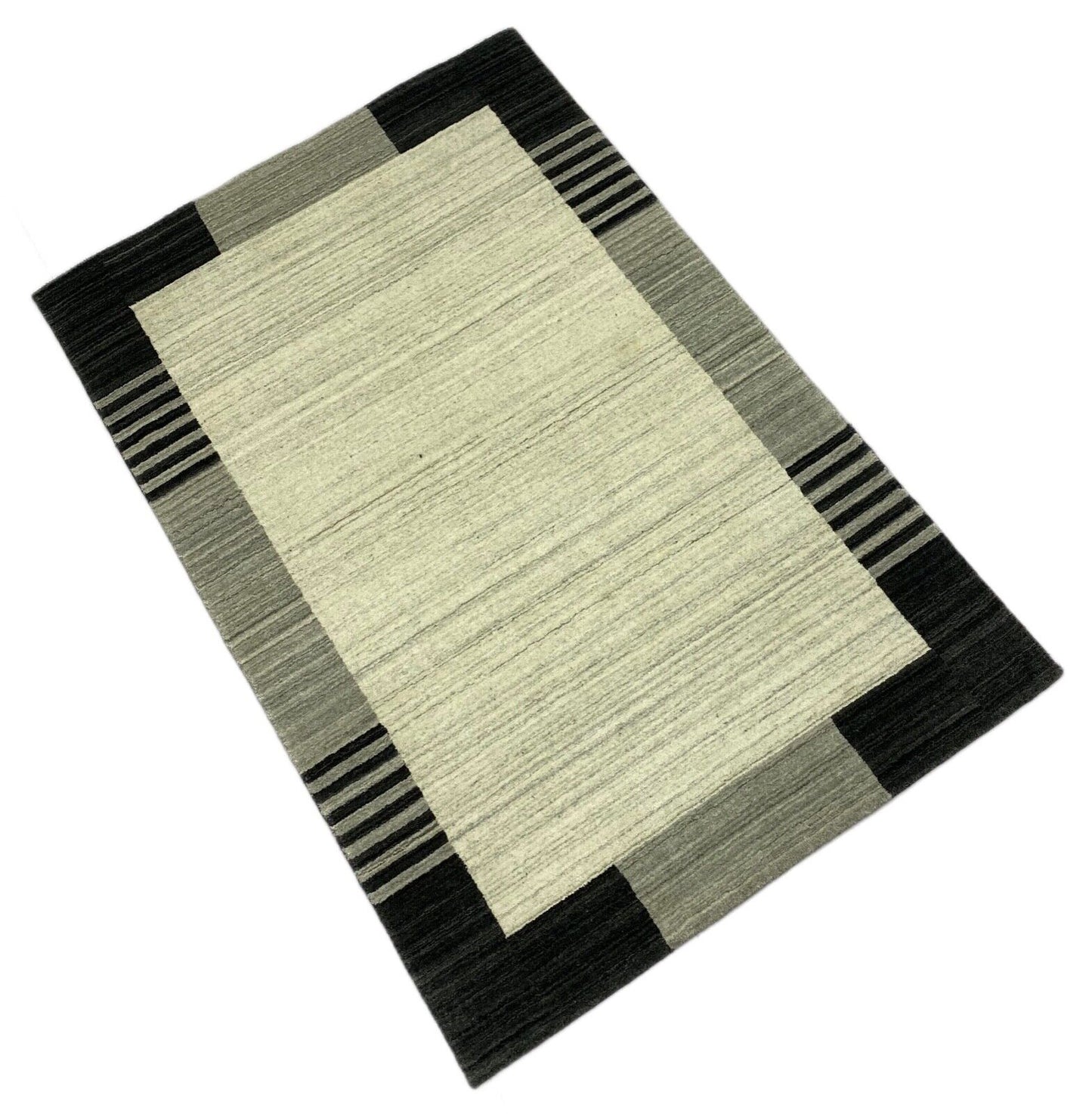 Gabbeh Teppich 100% Wolle Beige Schwarz loom lori Handgewebt 120x184 cm S2