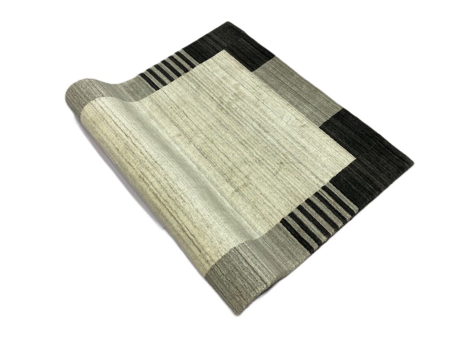 Gabbeh Teppich 100% Wolle Beige Schwarz loom lori Handgewebt 120x184 cm S2