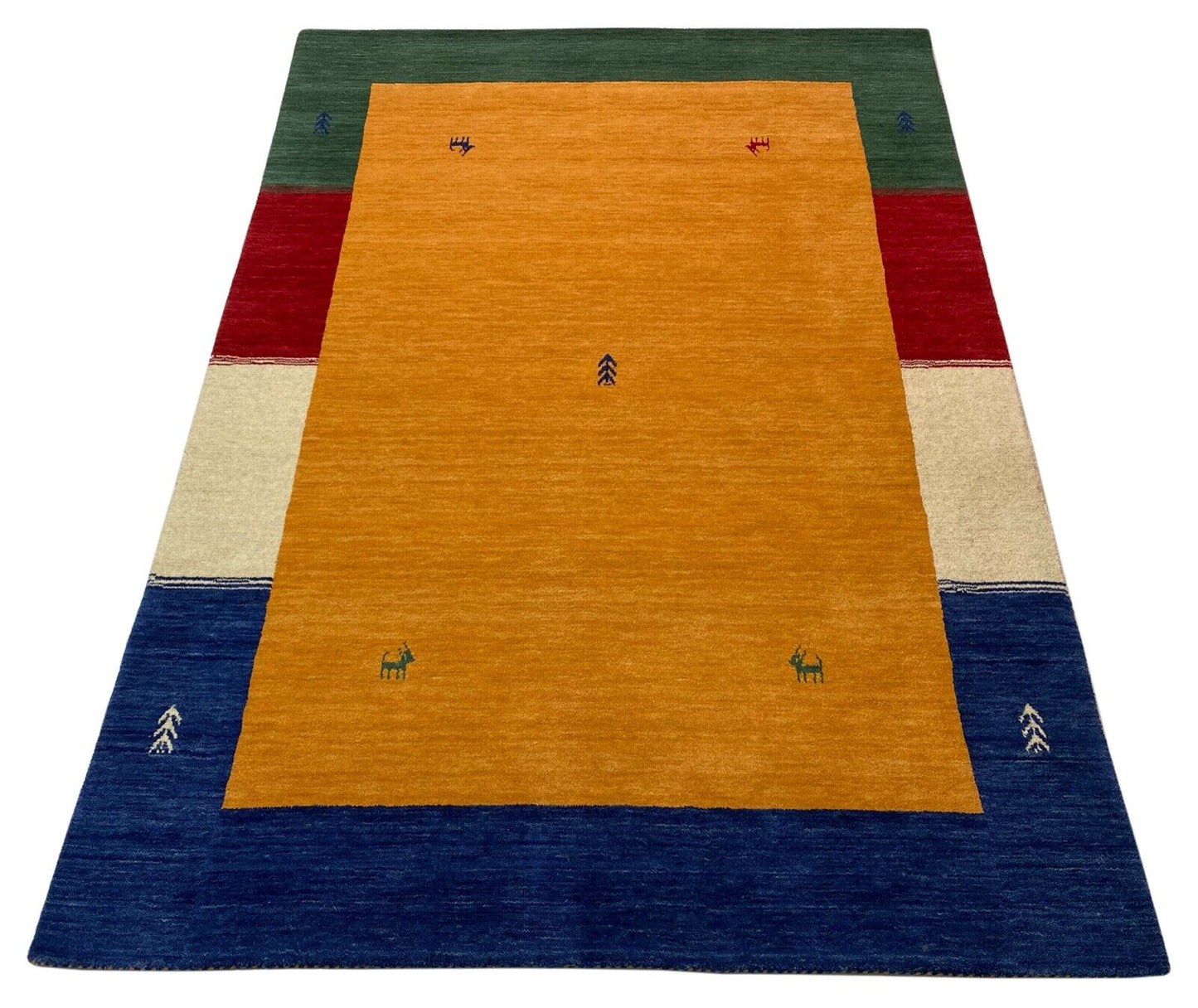 Gabbeh Teppich Gold 100% Wolle 120x180 cm Handgewebt  Lori Debbich Bunt