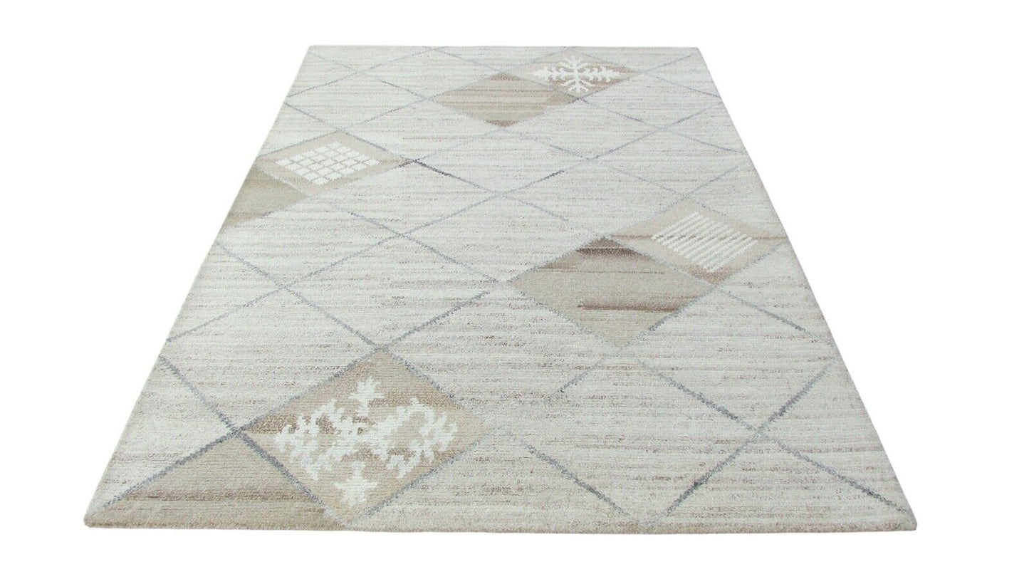 Nepal Teppich Handgeknüpft Beige Grau 100% Wolle Orientteppich 164x224 cm N-75