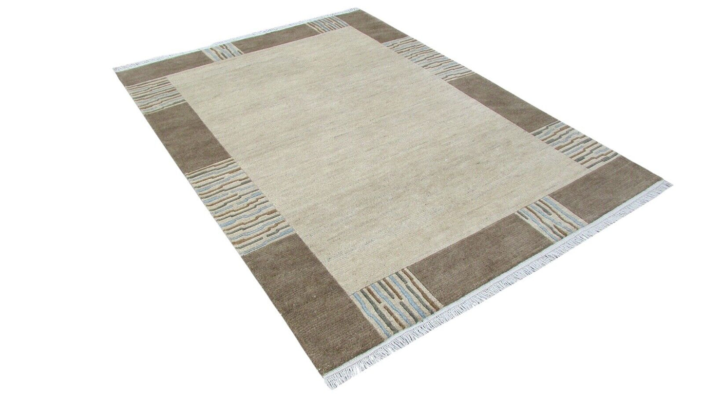 Nepal Teppich Handgeknüpft Beige 100% Wolle Orientteppich Braun 160X216 cm N-151