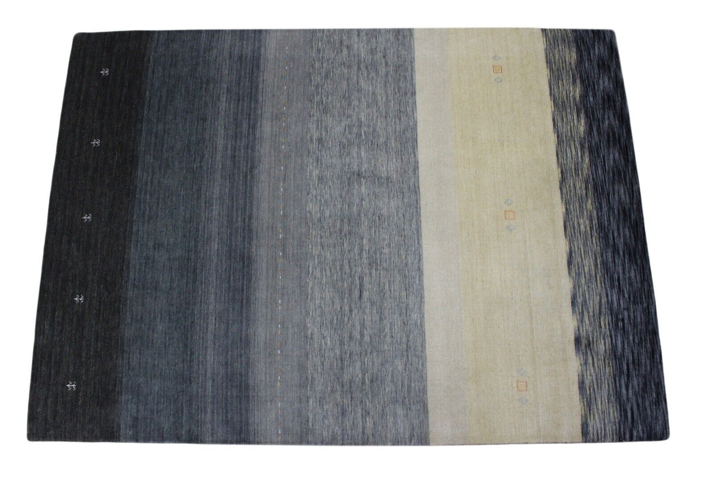 Gabbeh Teppich Grau Elfenbein Schwarz 100% Wolle 170x240 cm Handgewebt Lr472