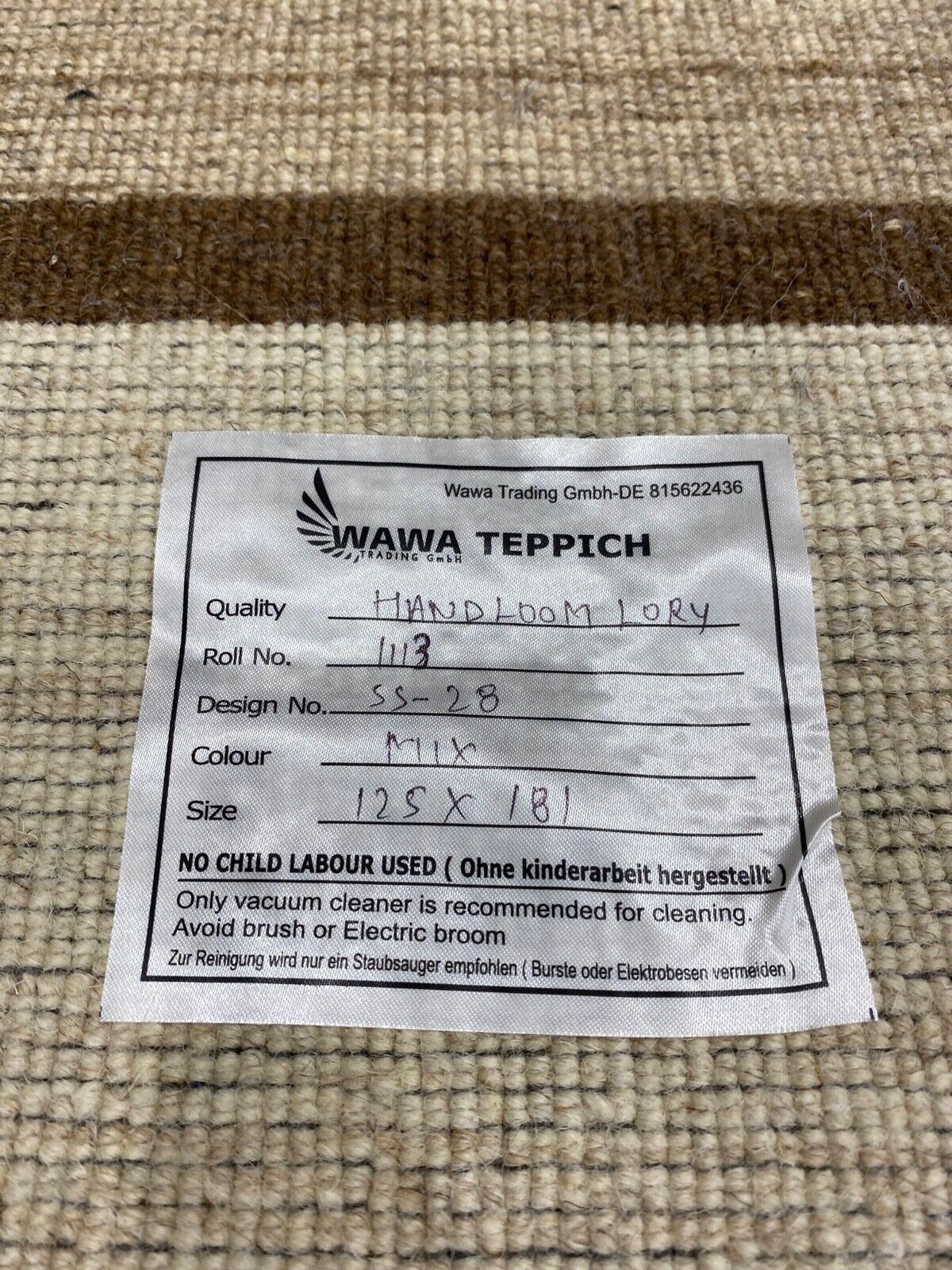 Teppich Gabbeh Beige Schwarz 100% Wolle lori Handgewebt 125x180 cm S28
