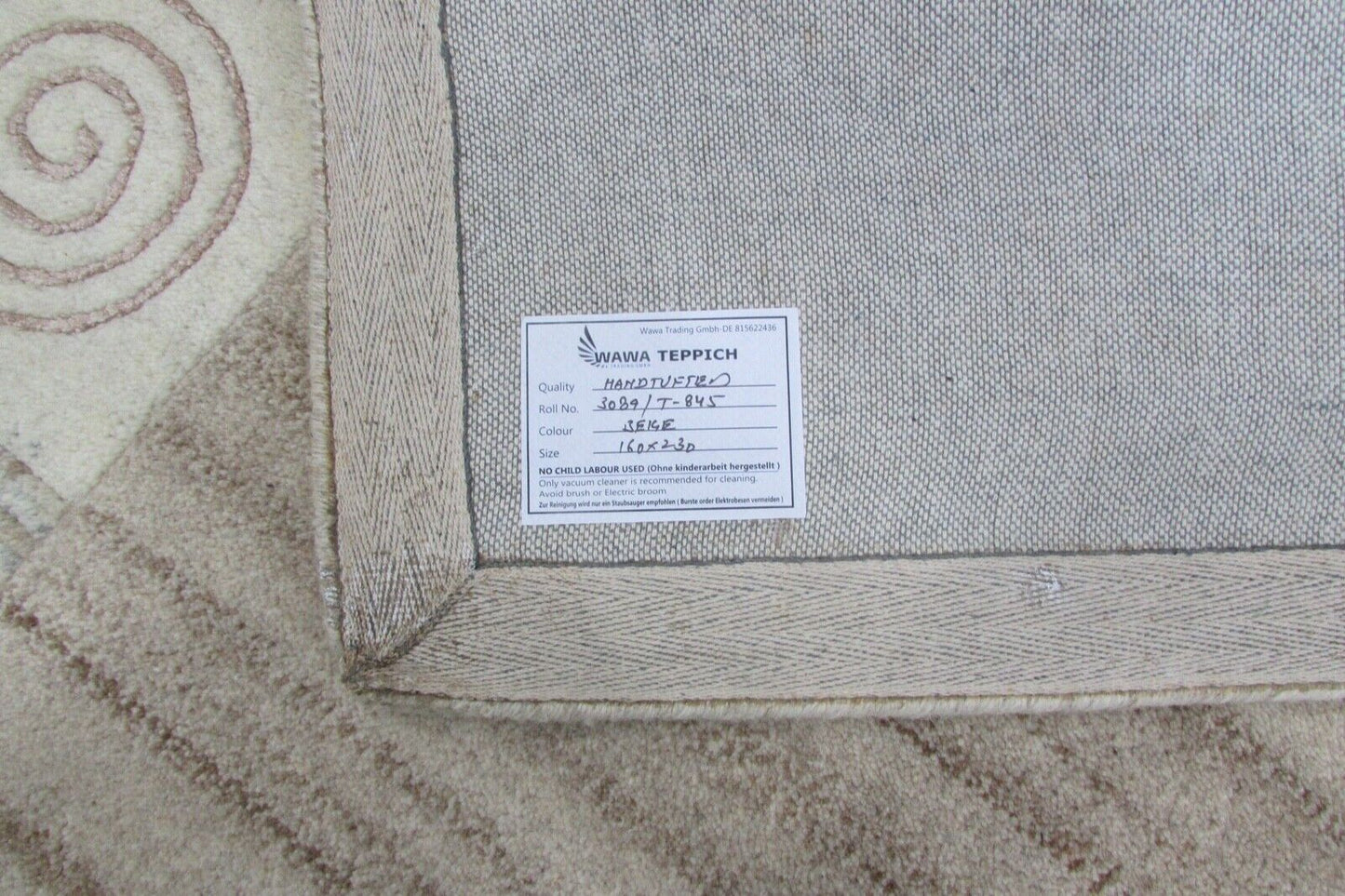 Teppich 100% Wolle Grau Beige 160X230 cm Natürliche Wolle Handgetuftet T845