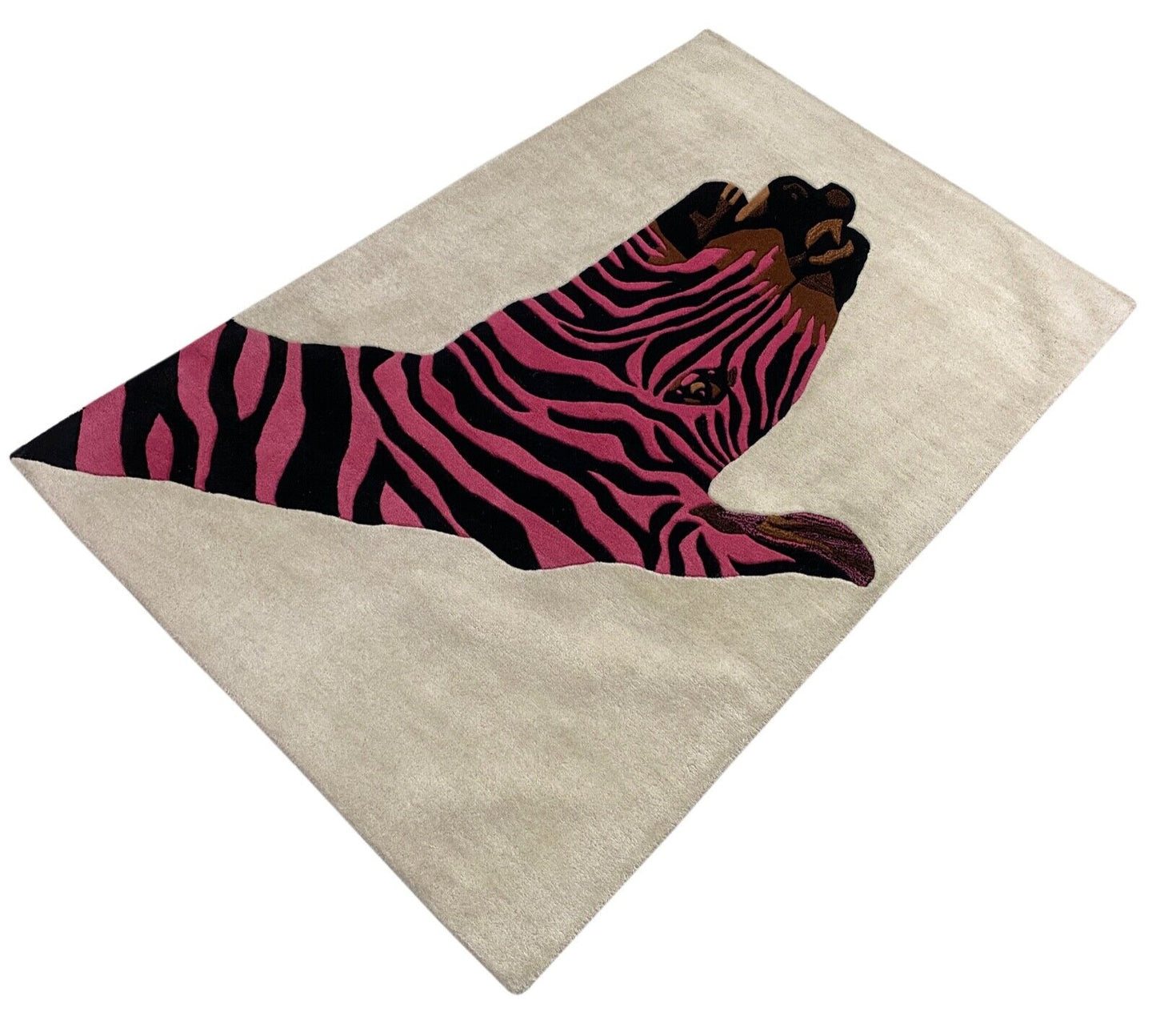 Beige Rosa Teppich 100% Wolle 120X180 CM Handarbeit Handgetuftet Zebra Hand