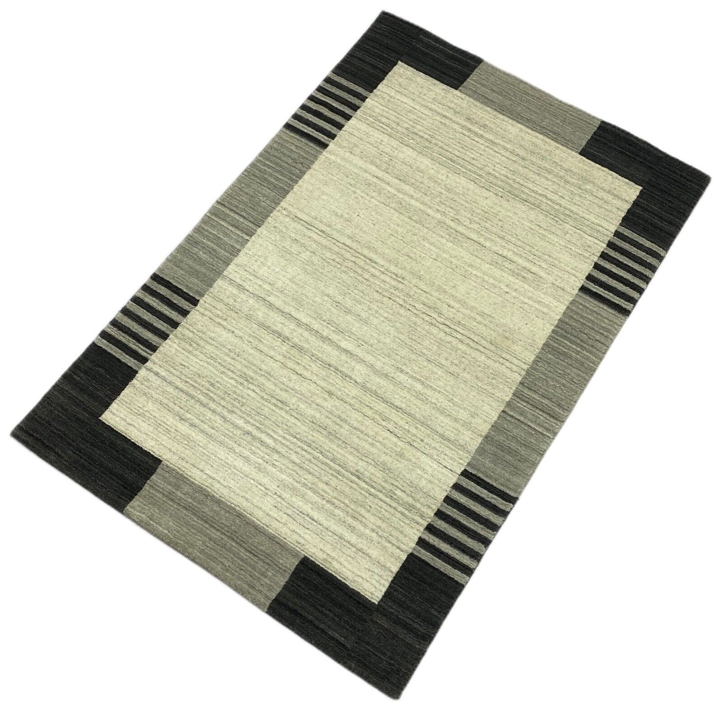 Gabbeh Teppich 100% Wolle Beige Schwarz loom lori Handgewebt 120x184 cm S2