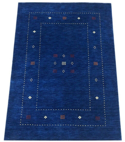 Gabbeh Teppich Blau 100% Wolle 120x170 cm Handgewebt Orientteppich Lori WR60