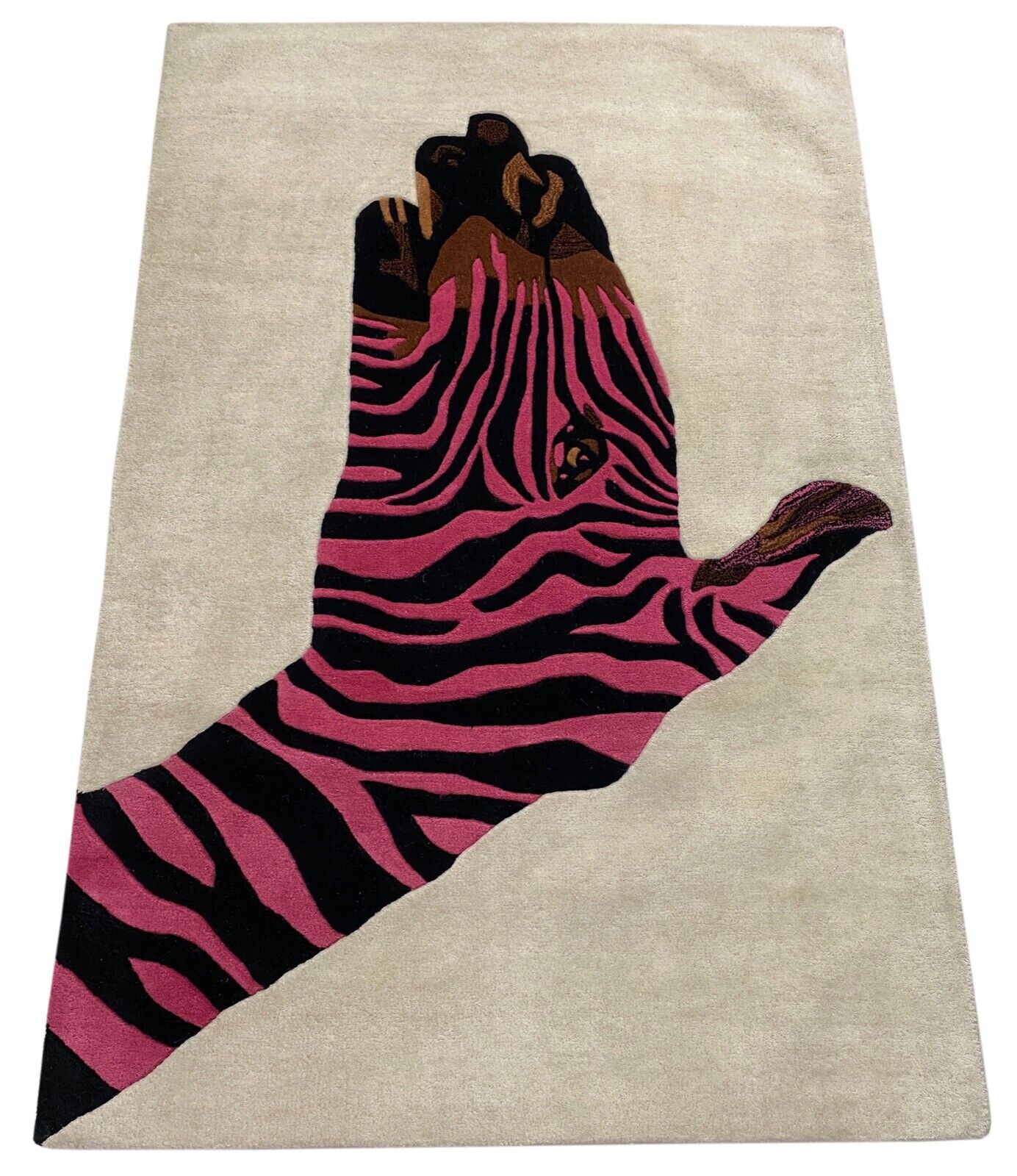 Beige Rosa Teppich 100% Wolle 120X180 CM Handarbeit Handgetuftet Zebra Hand