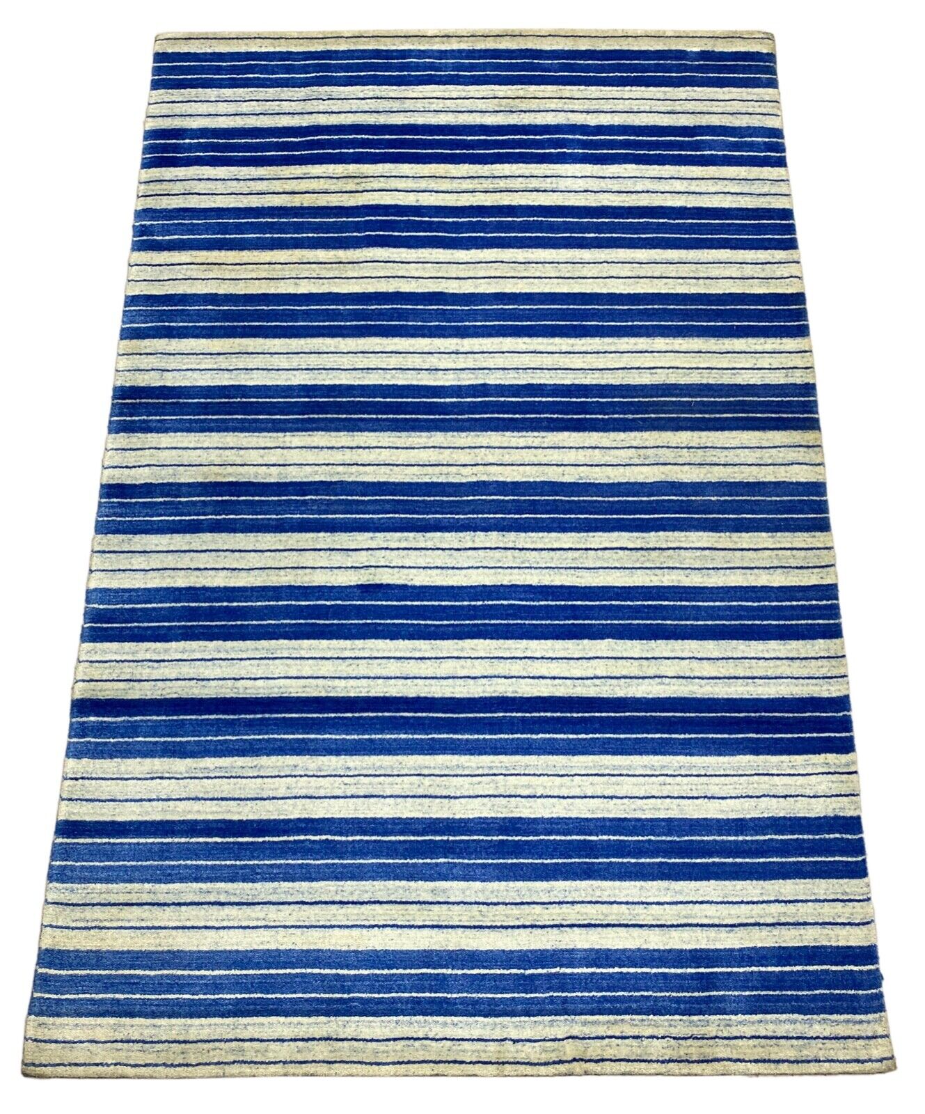 Teppich Gabbeh Blau Beige 100% Wolle loom lori Handgewebt 120x183 cm S158