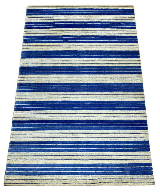 Teppich Gabbeh Blau Beige 100% Wolle loom lori Handgewebt 120x183 cm S158