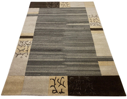 Teppich Handgeknüpft Indo Nepal Naturfarben Grau Beige Schwarz 200X300 cm Wolle