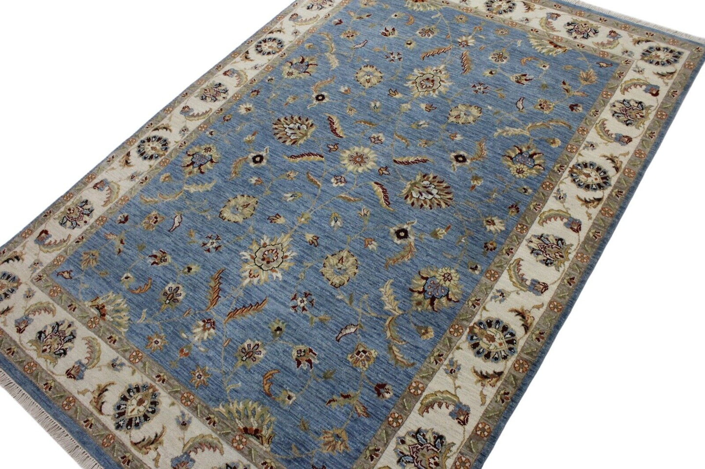 Ziegler Teppich Handgeknüpft 100% Wolle Himmel Blau Orientteppich 163X238 CM