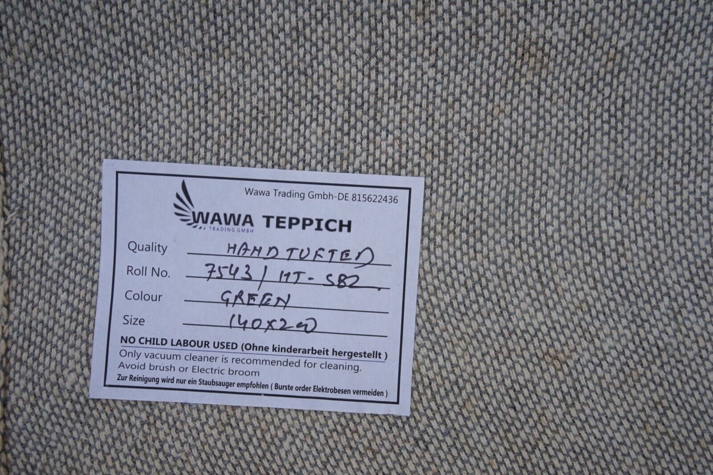 Grün Beige 140X200 cm Teppich 100% Wolle Orientteppich Handgetuftet HT582