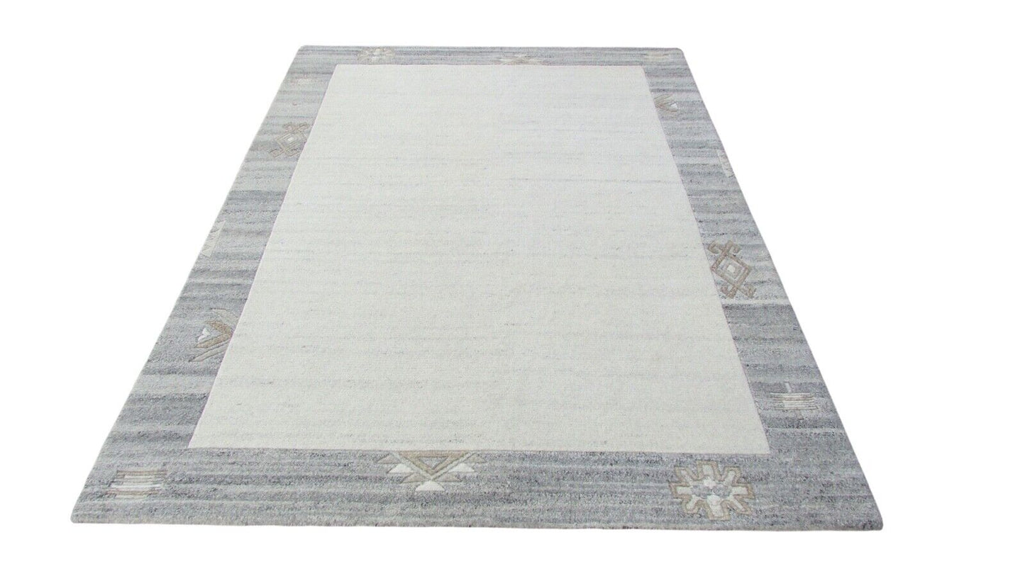 Nepal Teppich Handgeknüpft Beige Grau 100% Wolle Orientteppich 159x224 cm N-74