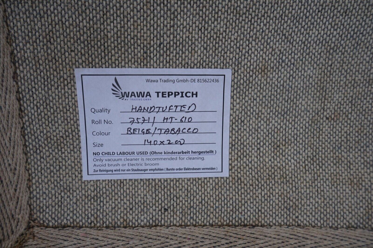 Tabakfarbe Teppich 100% Wolle Braun 140X200 cm Orientteppich Handgetuftet HT610