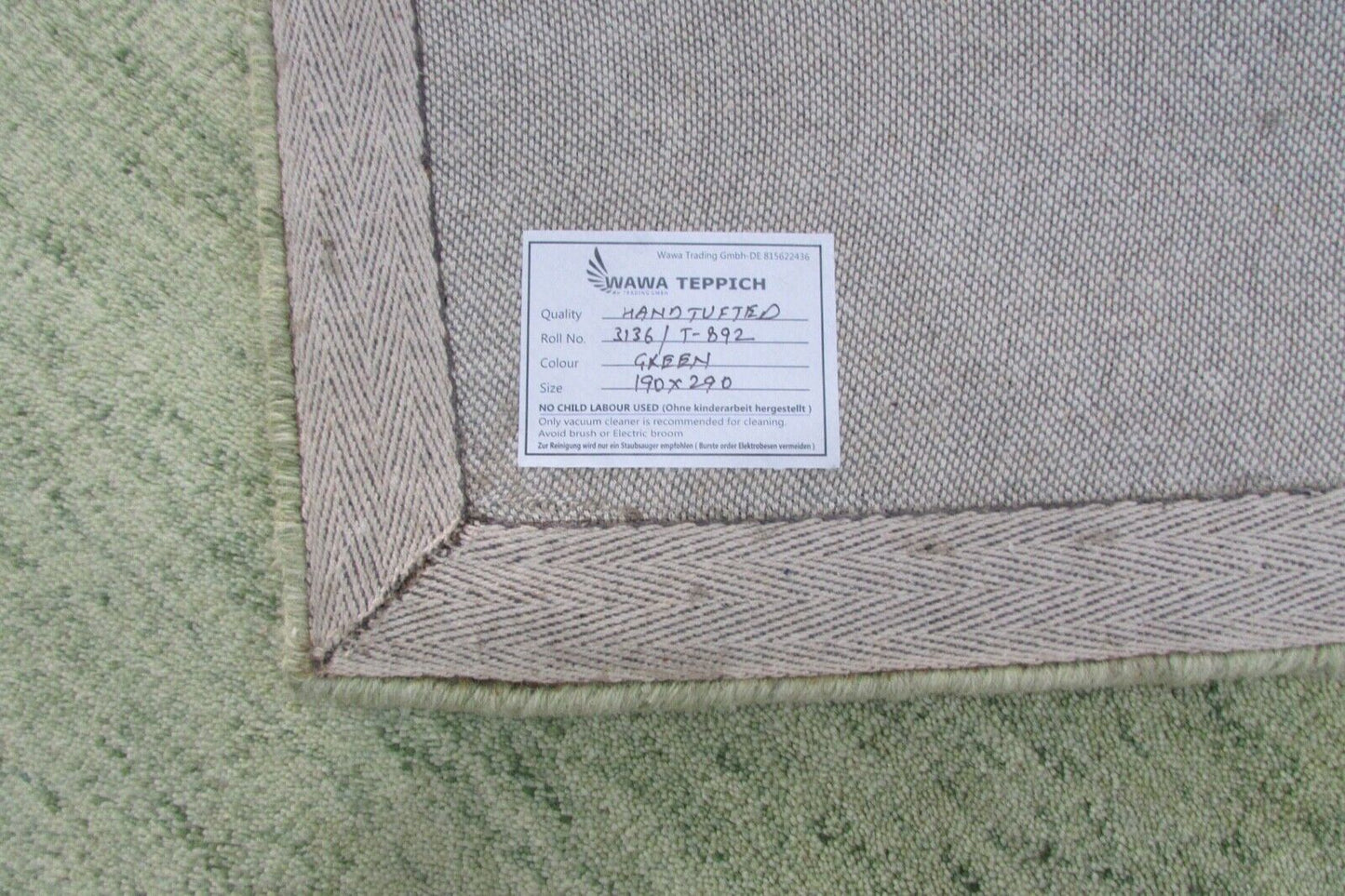 grünlich beige Teppich  100% Wolle Handgetuftete 190X290 CM Designer T892