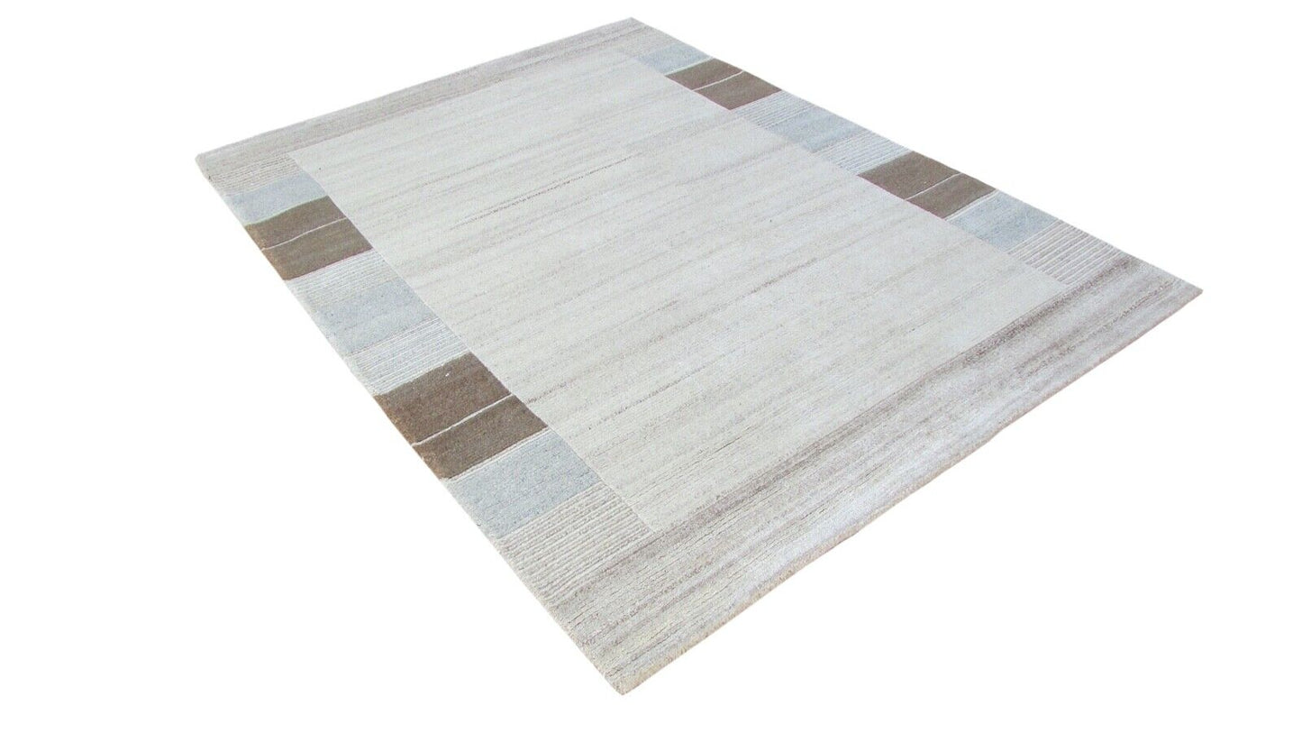 Nepal Teppich Handgeknüpft Beige Grau 100% Wolle Orientteppich 165x227 cm N-94