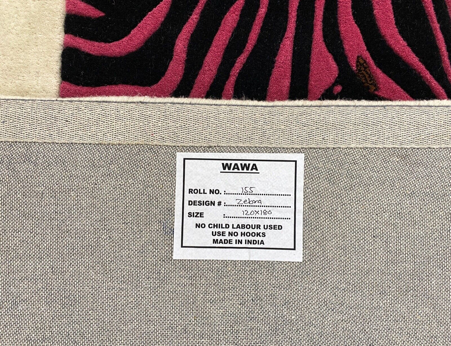 Beige Rosa Teppich 100% Wolle 120X180 CM Handarbeit Handgetuftet Zebra Hand