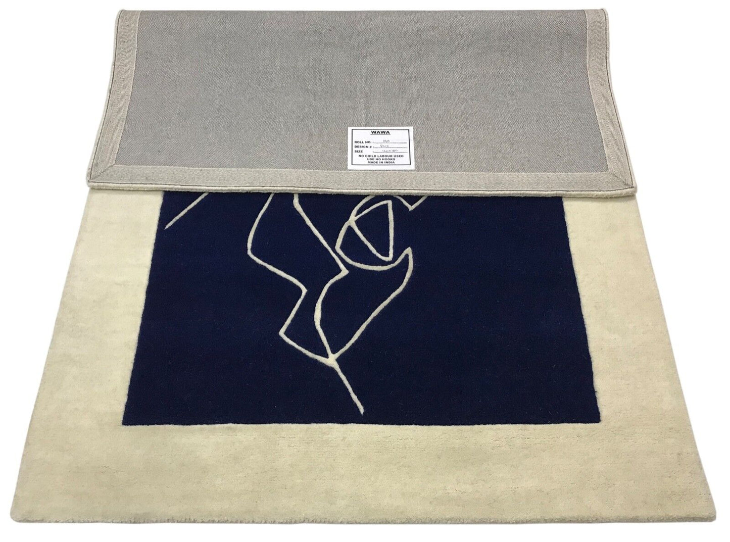 Blau Beige Teppich 100% Wolle 120X180 CM Designer  Handgetuftet Gesicht