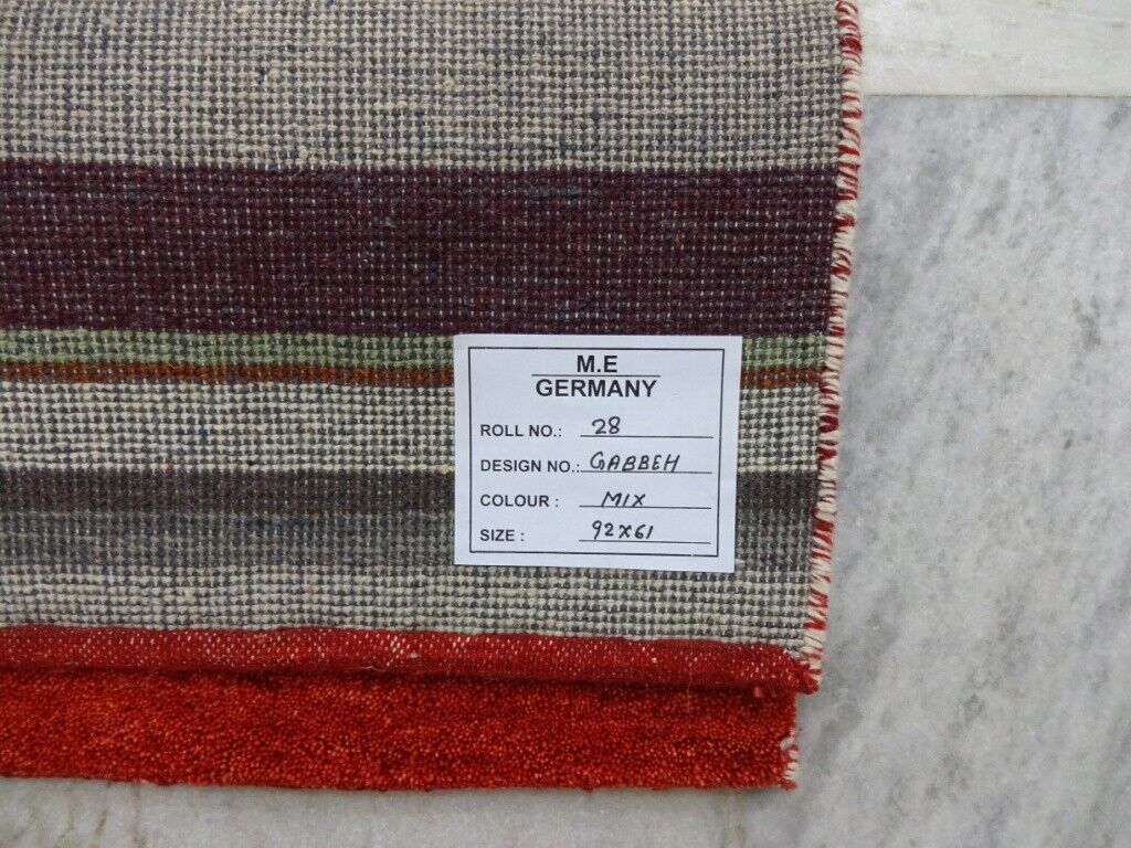 Gabbeh Teppich 61x92 cm Handgeknüpft  ~ 100% Wolle ~ Rot Beige Gold Blau M28