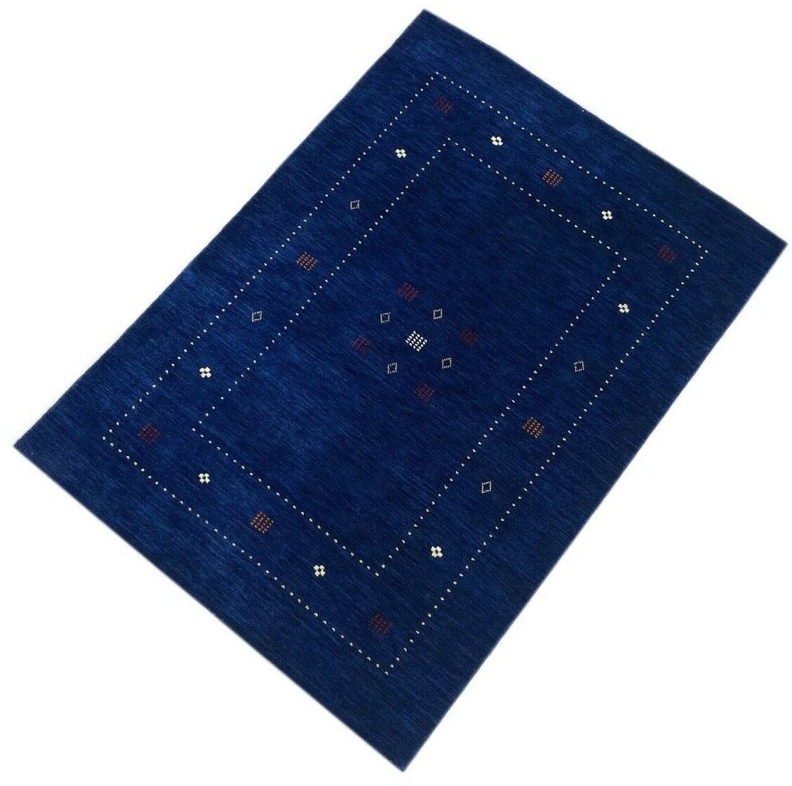 Gabbeh Teppich Blau 100% Wolle 120x170 cm Handgewebt Orientteppich Lori WR60