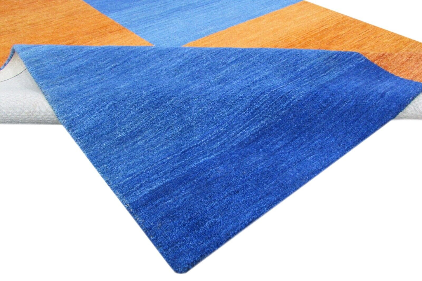 Teppich 100% Wolle Blau Orange Gold 160X230 cm Handarbeit Handgetuftet T856