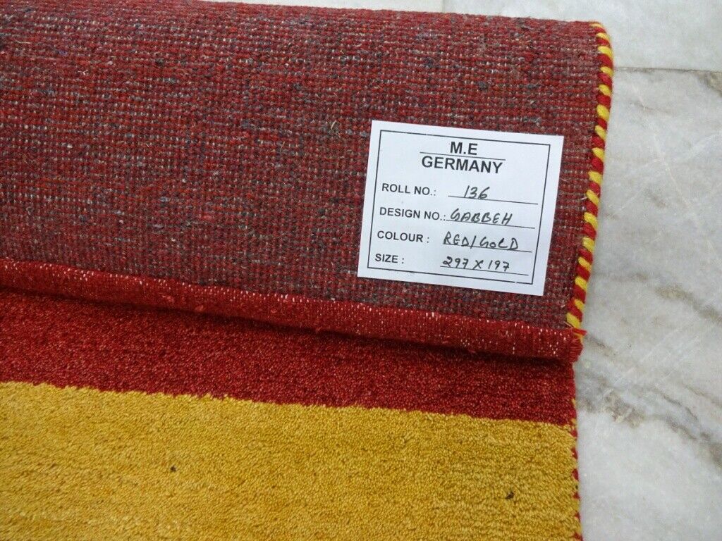 Gabbeh Teppich Handgeknüpft 100% Wolle Rot Gold Orientteppich 197X297 CM M136