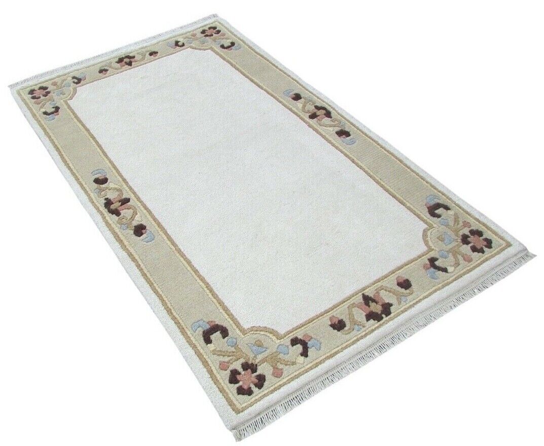 Nepal Teppich Handgeknüpft Beige 100% Wolle Orientteppich 90x155 cm N-106