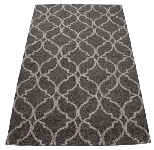 Teppich 100% Wolle Anthrazit Grau Beige Handarbeit Orientteppich 150X240 CM