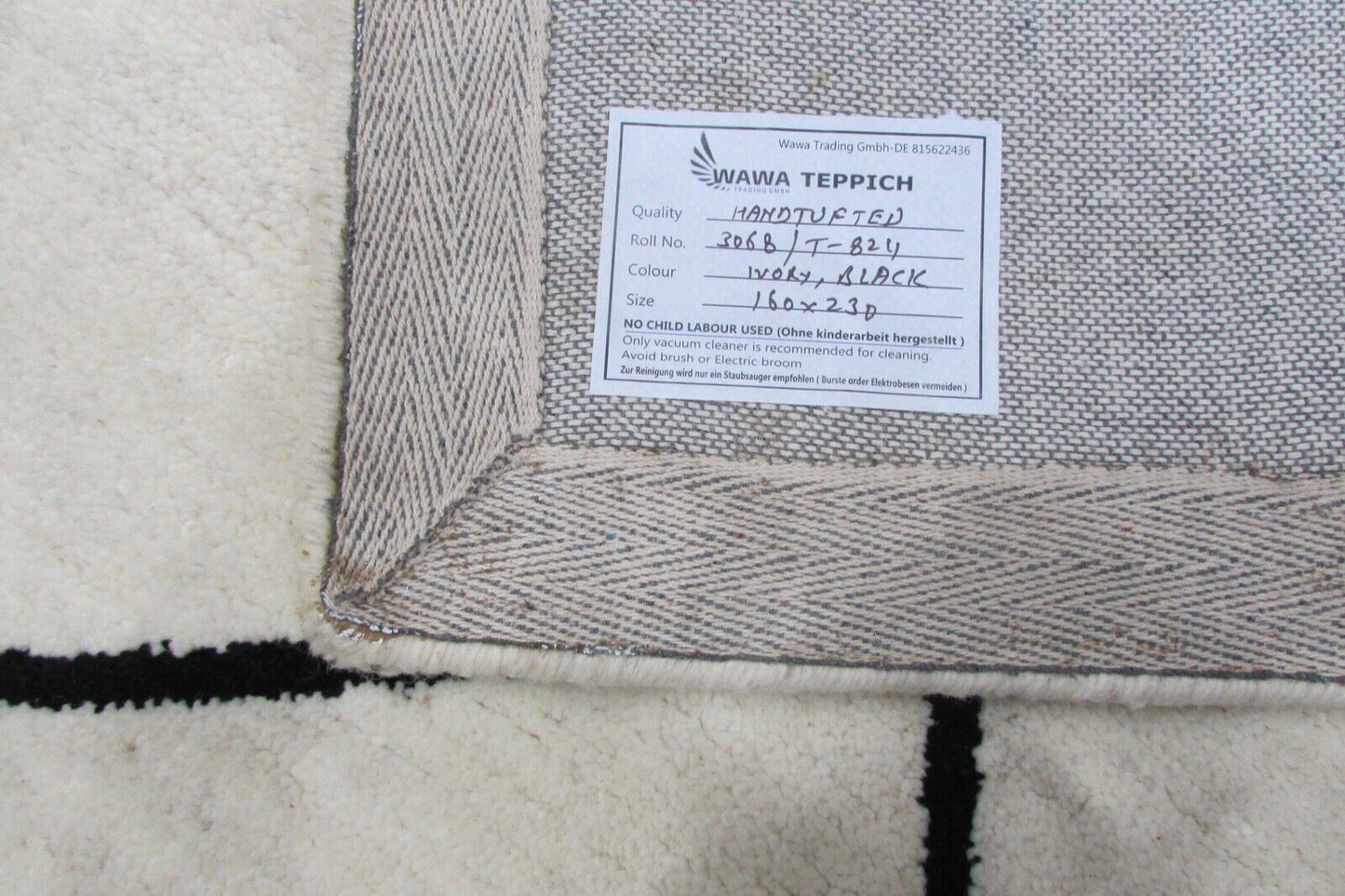 Beige Teppich 100% Wolle 160X230 cm Schwarz DunkelBlau Handgetuftet T824