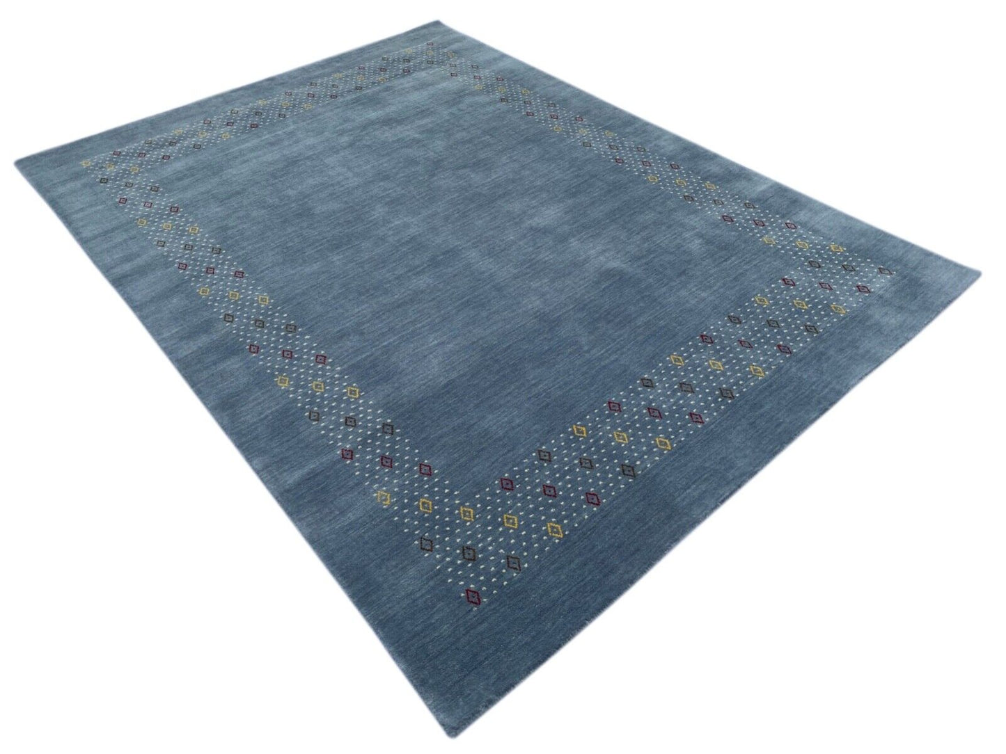 Teppich 100% Wolle Grau HellBlau 170X240 cm Handgewebt Gabbeh Orient AC06