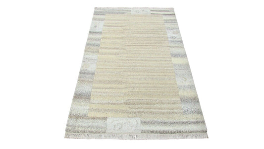 Nepal Teppich Handgeknüpft Grau Beige 100% Wolle Orientteppich 96x157 cm N-108