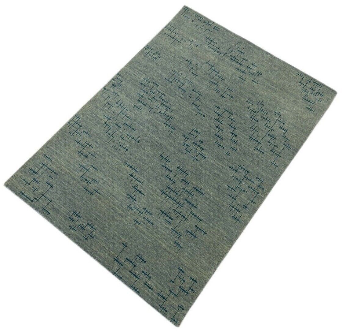 Gabbeh Teppich HimmelBlau Grau 100% Wolle 140x200 cm Handgewebt Lori WR63