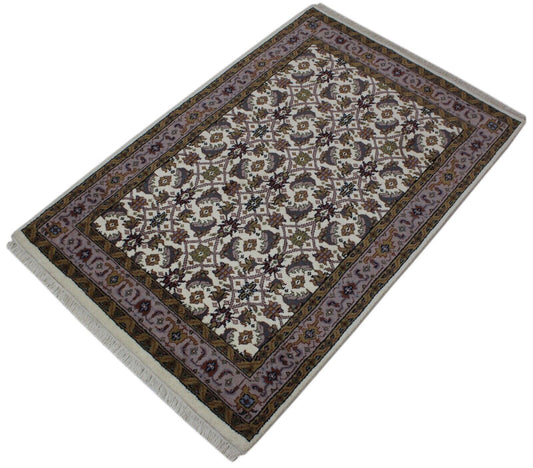 Beige Teppich Wolle Handgeknüpft Orientteppich 100% Schurwolle 120X180 cm D9