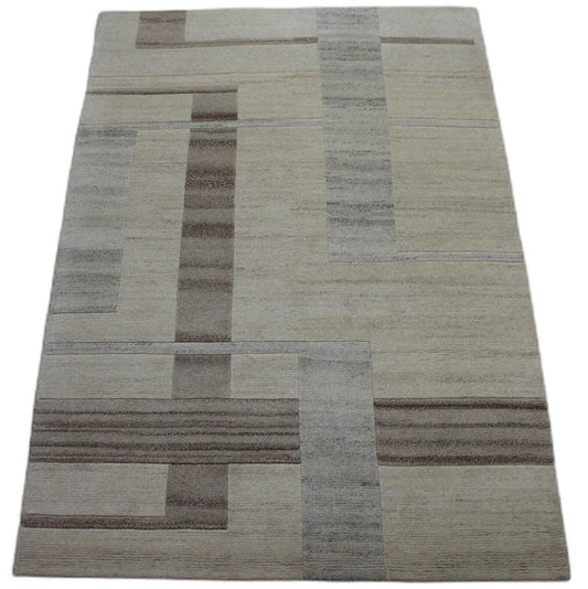 Nepal Teppich Handgeknüpft Braun Beige 100% Wolle Orientteppich 160x226 cm N12