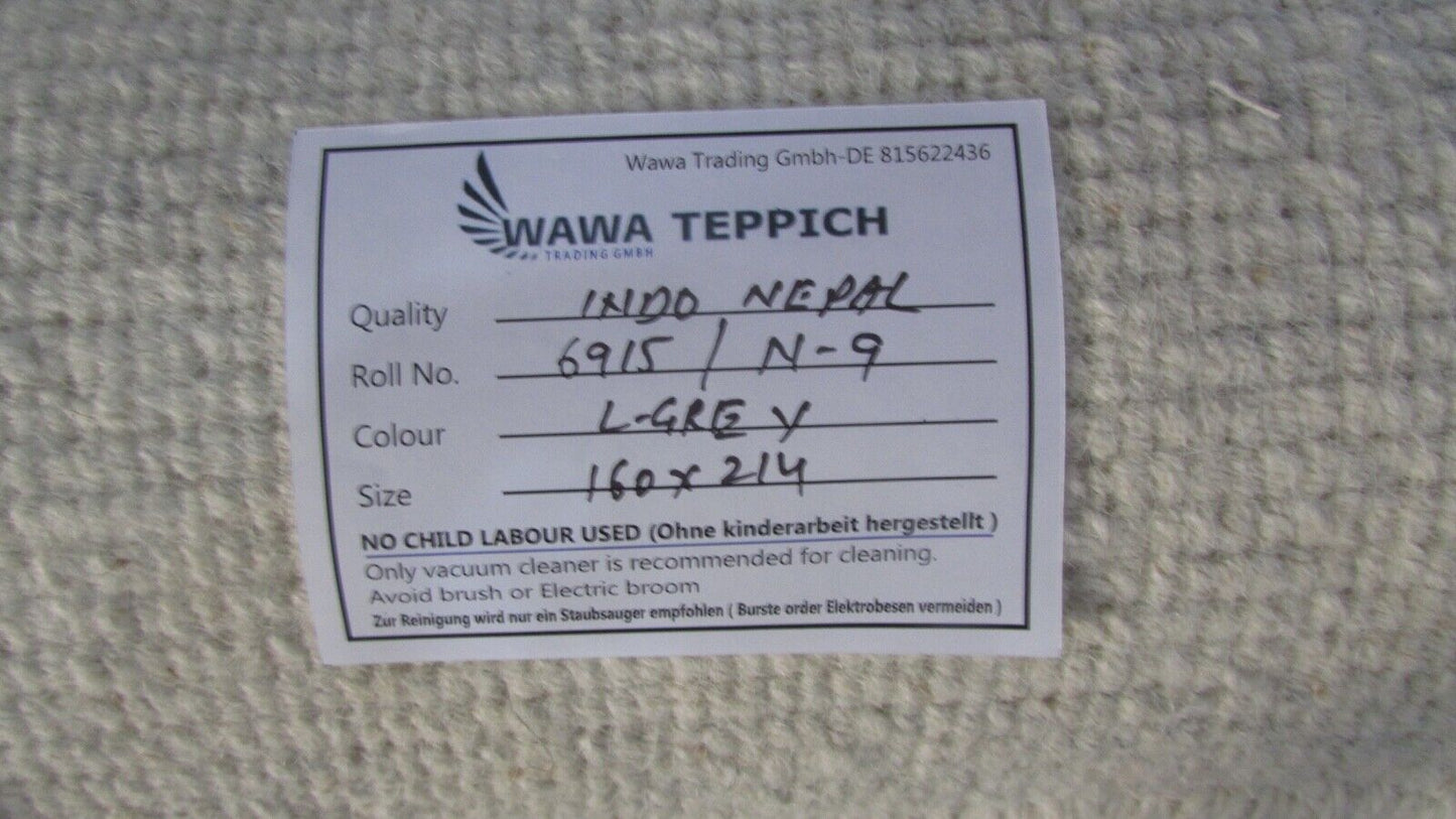 Nepal Teppich Handgeknüpft Grau Beige 100% Wolle Orientteppich 160x214 cm N-9